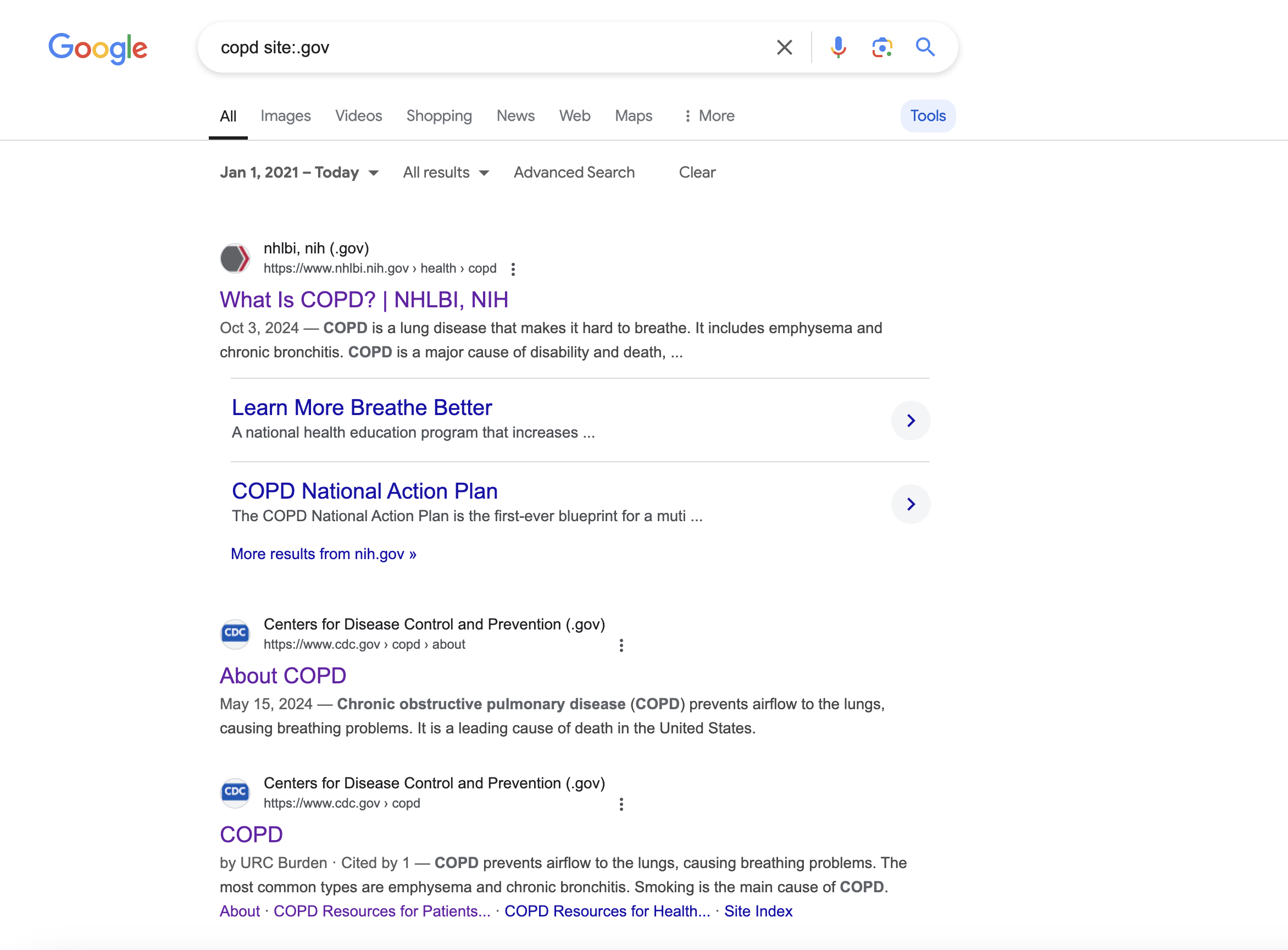 Screenshot of Google search